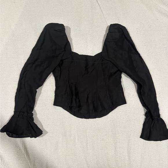 Aje Giselle Long Sleeve Corset Top with gold metal hardware size 12 in black - Picture 8 of 15